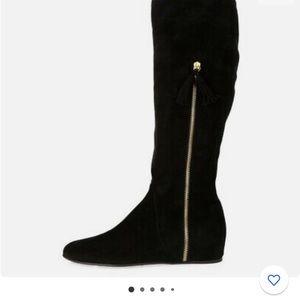 STUART WEITZMAN BLACK SUEDE OVER -THE -KNEE BOOTS HIDDEN WEDGE HEEL SIZE…